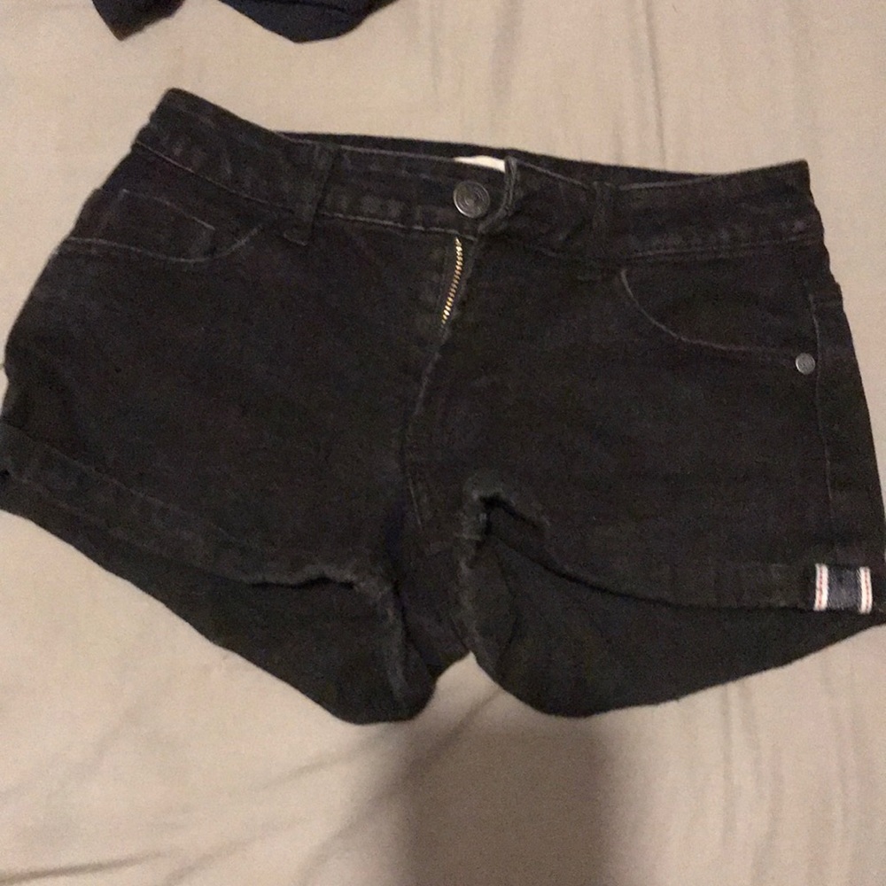 Black denim shorts